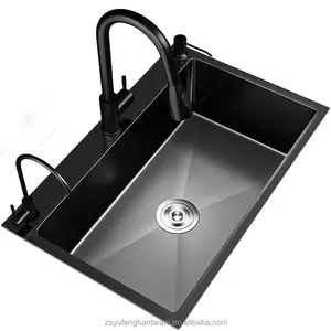 Set lavello per lavabo da cucina addensato a mano con lavello singolo nano nero in acciaio inossidabile