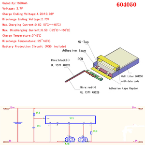 3,7 V 1600mAh directo de fábrica 604050 polímero de litio cuadrado plano <span class=keywords><strong>recargable</strong></span> ciclo profundo Lipo batería bolsa batería de iones - Product Image 4
