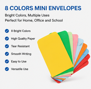 Mini sobres de 8 colores, papel de colores brillantes, resistente a desgarros, para uso en el hogar, oficina y escuela - Product Image 3