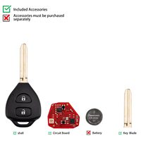 Xhorse XKTO25EN Clé télécommande filaire de 2e génération pour Toyota, plate, 2 boutons, version anglaise, 5 pièces/lot