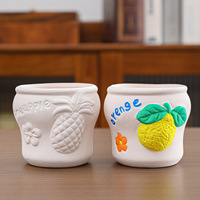 Kit de Pot de Fleurs en Céramique à Peindre Soi-même, Ensemble de Peinture DIY pour Jardinière en Relief avec Pinceaux à Peinture Acrylique, Cadeau Artisanat pour Enfants, Cadeau de Fêtes, OEM