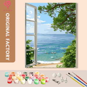 Aixsgy Pintura por Números, Paisaje Marino, Kit de Arte en Lienzo, Vista al Océano desde la Ventana, Decoración de Pared Hecha a Mano, Impresión Digital Rectangular - Product Image 1