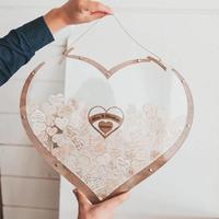 Livre d'Or de Mariage Cœur en Bois – Alternative au Livre d'Or Traditionnel – Décoration de Mariage – Boîte à Cœurs Tombants Douce
