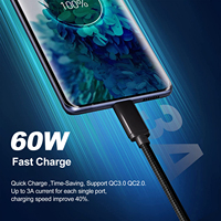 Cable de Carga Rápida USB 3.1 Tipo-C con Transferencia de Datos de Alta Velocidad de 5 Gbps y Cable Trenzado de Nailon para Computadora, Cámara, Impresora, Dispositivos IOS, 3A 60W