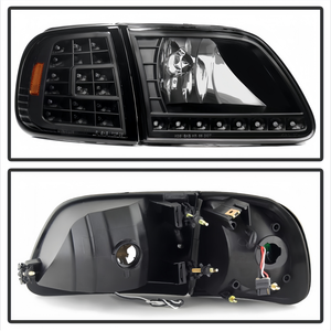 Par de Faros Delanteros LED DRL para <span class=keywords><strong>Ford</strong></span> F150 <span class=keywords><strong>Expedition</strong></span> 1997-2003, Carcasa Negra, Señal de Giro, Repuesto de Faros - Product Image 3