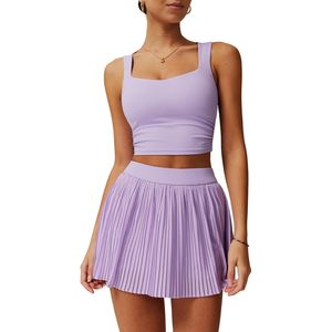 Women 2 Piece Tennis <b>Set</b> <b>Square</b> Neck Tank Top High Waisted Pleated Skirt Sporty Yoga Golf Outfits Breathable Spring Summer - Product Image 1
