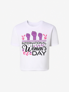 Elegante T-Shirt da Donna con Stampa per la Giornata Internazionale della Donna, Girocollo, Maniche Corte, Stile Casual, 100% Cotone, Vestibilità Regolare - Product Image 1