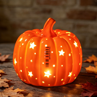 Lampe de table électrique en céramique moderne en forme de citrouille et d'étoile avec fonction flexible et ampoule à incandescence - Décoration de fête d'Halloween, cadeau