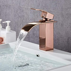 Rubinetto per lavabo da bagno in oro <span class=keywords><strong>rosa</strong></span> rubinetto per lavabo in oro <span class=keywords><strong>rosa</strong></span> caldo e freddo rubinetto per lavabo miscelatore a cascata quadrato in oro per bagno - Product Image 4