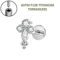 Boucles d'oreilles clous en titane G23 sans filetage Freya pour femme, piercing labret à dos plat pour tragus, hélix et cartilage