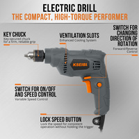 Outils électriques KSEIBI, perceuse électrique portative 400W, mandrin à clé de 6,5 mm, vitesse variable, réversible, pour métal, bois, 220-240V