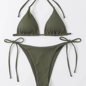 Bikini Sexy Europeo Americano de Dos Piezas con Tiras Finas y Escote en V, Conjunto de Baño Dividido con Textura Acanalada y Cintura Cruzada, 2023 - Product Image 4