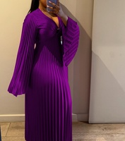 Vestido de Noche Elegante para Mujer, Talla Grande, Sexy, con Cuello en V Profundo, Pliegues de Acordeón, Manga Larga, Corte Ajustado, Vestidos Largos para Damas