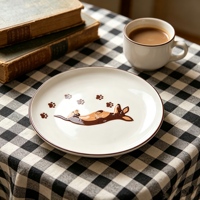 Service de table en céramique marron et blanc avec motif de chien teckel, théière, tasses et assiettes pour le service du café et du thé à la maison et en cuisine