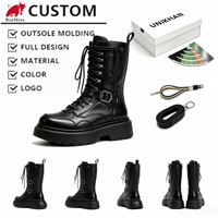 Nouvelles Bottes Tactiques 2027 en Gros Personnalisées Noires Montantes à Lacets avec Boucle Latérale et Panneaux Matelassés à Plateforme Géométrique Épaisse