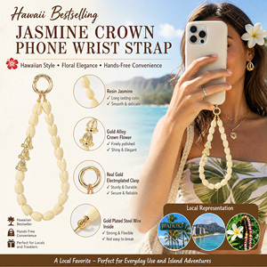 Breloques de téléphone hawaïennes, perles Pikake, breloques fleurs dorées assorties, sangle de téléphone avec <span class=keywords><strong>fil</strong></span> intérieur en acier inoxydable, durable pour un usage quotidien - Product Image 3