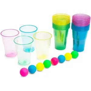 CUPPONG WIN 40 adet bira PONG setleri W/8-Pack Neon Ping Pong topları + 32 Neon renk bardaklar aile içme parti oyunları için setleri