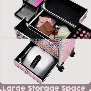 ड्रॉअर मेकअप बॉक्स के साथ रोलिंग मेकअप ट्रॉली मामले में अतिरिक्त बड़ी क्षमता कॉस्मेटिक ट्रेन केस नेल आयोजक यात्रा नाई - Product Image 4