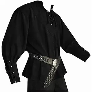 Baige Heren Middeleeuwse Veteraan Pirat Kostuum Huurling Schotse Brede Manchet Shirt Renaissance Viking Top