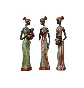 Decorazione della casa resina eleganti figurine di signora nera in poliresina africana