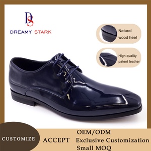 Robe de soirée formelle décontractée en cuir véritable italien brillant bleu marine, faite à la main, avec logo personnalisé, design automne, confortable, pour mariage - Product Image 2