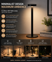 Lampe de table moderne en aluminium noir avec charge sans fil, commande tactile, gradation progressive, rechargeable USB pour chambre et salon