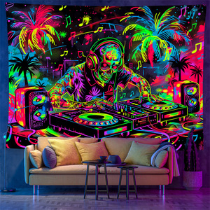 Tapisserie murale <span class=keywords><strong>psychédélique</strong></span> réactive aux <span class=keywords><strong>UV</strong></span>, motif DJ Gorilla, décoration bohème Kawaii pour salon - Product Image 5