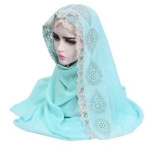 New <strong>Fashion</strong> Middle East Muslim Head Scarf <strong>Hijab</strong> Luxury Stone Stitching Lace Scarves Women Rhinestones <strong>Turban</strong> Hat H0268 - Product Image 3