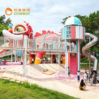 Toboggan en acier inoxydable sur le thème de la danse du lion, équipement de terrain de jeu extérieur personnalisé pour enfants, pour projets de parcs et de stations balnéaires