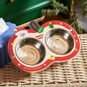 Double gamelle pour animaux de compagnie en acier inoxydable, design Pommes de Noël, pour chat et chien, pour eau et nourriture, avec support cervical et pieds surélevés - Product Image 3