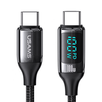 Kabel USB C Pintar USAMS SJ546 dengan Layar LED Digital 5A Tipe C ke C 100W PD Kabel Data Cepat