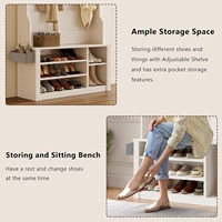 Banc d'arbre de hall 3 en 1 durable en MDF blanc Porte-manteau de rangement de chaussures réglable Organisateur d'entrée anti-basculement