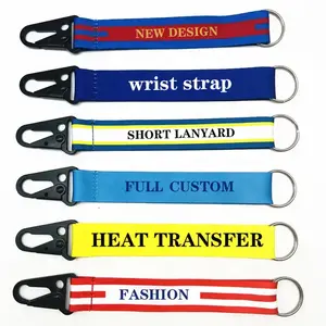 Bán buôn tùy chỉnh in logo Polyester NFL ngắn Carabiner Keychain dây đeo cổ tay