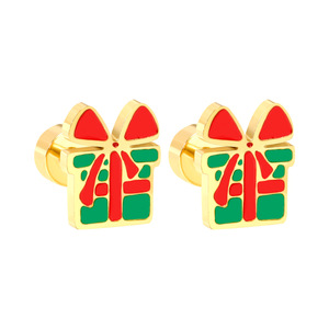 Christmas Gift <b>Box</b> Stud Earrings Zinc Alloy <b>Red</b> Green Cartoon Design For Women Gift Occasion - Product Image 3
