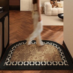 Paillasson Rétro Floral Demi-Cercle en Polyester Antidérapant pour Entrée de Maison avec Bordure Cousue et Motif Rose - Product Image 3