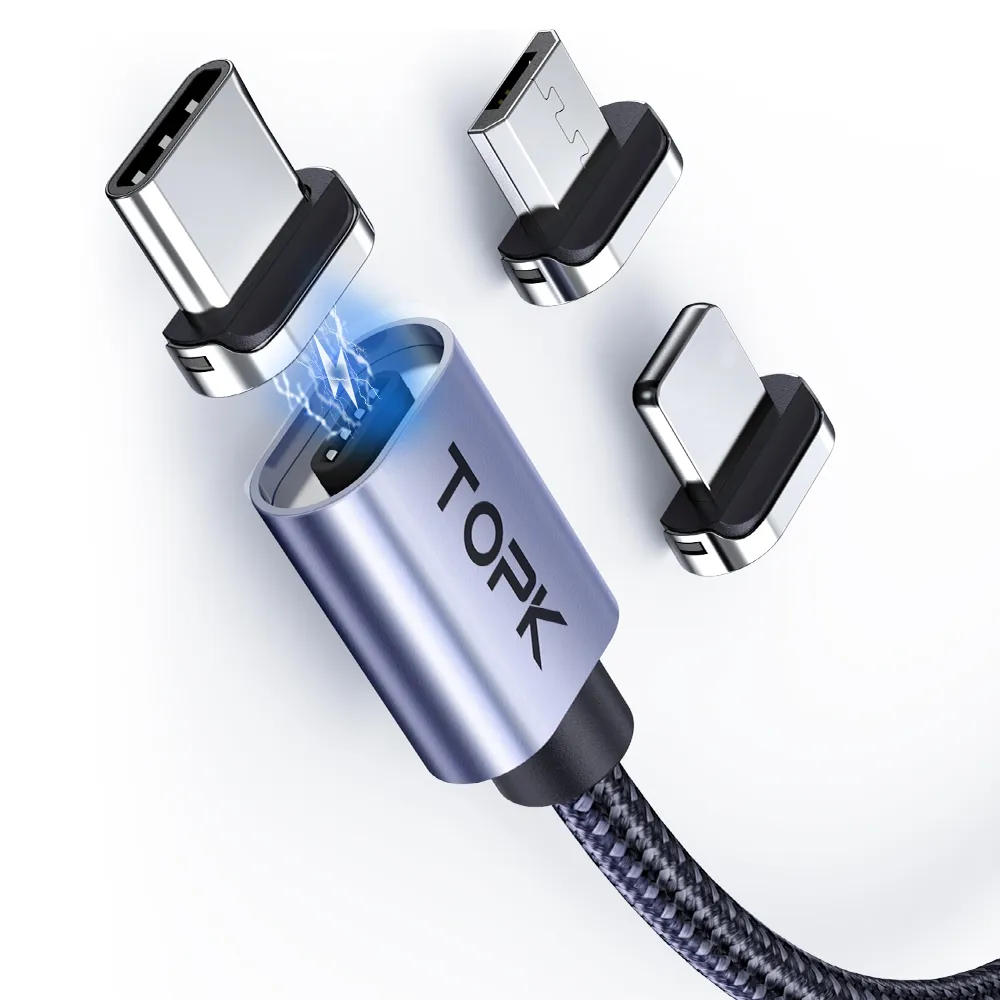 TOPK Kabel Pengisi Daya USB, AM45 1M 3A QC3.0 Pengisian Cepat Magnetik