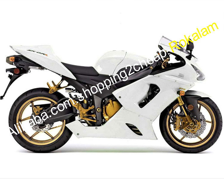 Kawasaki ZX-6R Fairings Kit - Popular White Set for 2005-2006