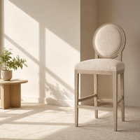 Chaise de salle à manger moderne à dossier rond, design traditionnel, structure en bois, coussin rembourré, siège haut