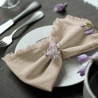 Serviettes en coton et lin de qualité supérieure, brodées à la main, avec des franges, réutilisables, style vintage carré, pour mariage, fête, événement