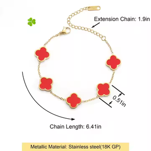 สร้อยข้อมือรูปใบโคลเวอร์สี่แฉกชุบทอง18K ใหม่สำหรับผู้หญิงนำโชคเครื่องประดับของขวัญสำหรับวันเกิด - Product Image 4