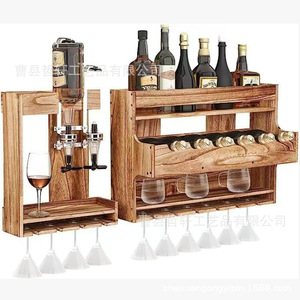 Estante de vino de madera para montar en la pared, 4 niveles con almacenamiento de vasos para sala de estar, fiestas, organización multiusos duradera - Product Image 1