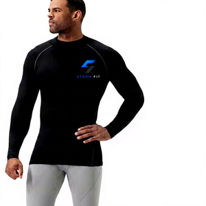 Storm Fit Men's Black Long Sleeve Compression Shirt Crew Neck Quick Dry Solid Color Regular Fit - Product Image 1
