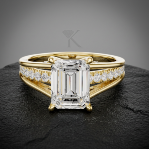 Emerald Cut E VVS2 IGI Certified Lab Grown Filled Diamond Luxury Unisex Engagement <b>Ring</b> 14k Solid Gold Triple Split Shank 8.51mm - Product Image 1
