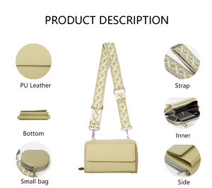 3191 sac à main en cuir végétalien classique pour femmes sac à bandoulière avec portefeuille carte pochette pour téléphone portable matériau PU - Product Image 2