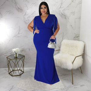<span class=keywords><strong>Abbigliamento</strong></span> Donna Taglie Forti all'Ingrosso, Nuova Collezione <span class=keywords><strong>Moda</strong></span>, Abito Lungo Aderente Sexy con Scollo a V e Frange, Maniche Lunghe - Product Image 6