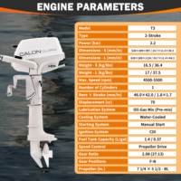 Moteur hors-bord à essence Calon 2 temps 3 CV, modèle T3, 70 cm³, système de refroidissement par eau, système d'allumage CDI, kayak, canoë