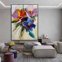 Peinture à l'huile florale colorée sur toile, art mural moderne fait main, imperméable, écologique, sans cadre, belles fleurs abstraites 60x90cm