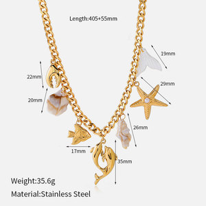 สร้อยคอจี้สไตล์ฮาวายสำหรับฤดูร้อน  ทำจากสแตนเลสสตีล 316L ชุบทอง 14k 18k PVD  รูปเปลือกหอย สำหรับผู้หญิง - Product Image 4