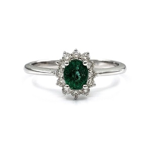 Magnífico y Delicado Regalo para el Día de la Madre, Anillo de Oro Blanco de 18k con Diamantes de Alta Calidad, Esmeralda Clásica con Engaste de Puntas, para Mujer - Product Image 1