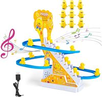 Circuit de jeu ferroviaire coulissant en plastique à piles pour escalade automatique des escaliers, avec 3 canards, montagnes russes et jouet à enfiler, avec lumière et musique